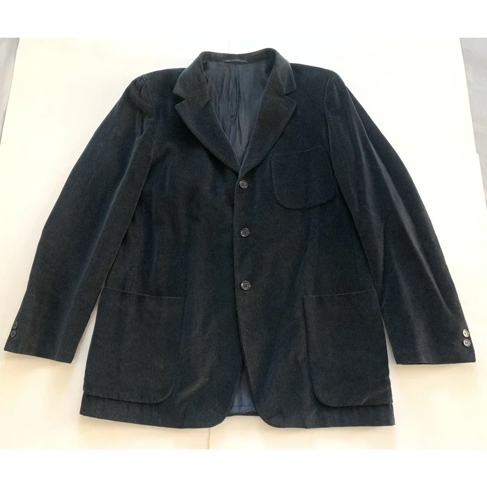 Ermenegildo Zegna Soft Men's 44 Black Corduroy Blazer Switzerland 3 Button
